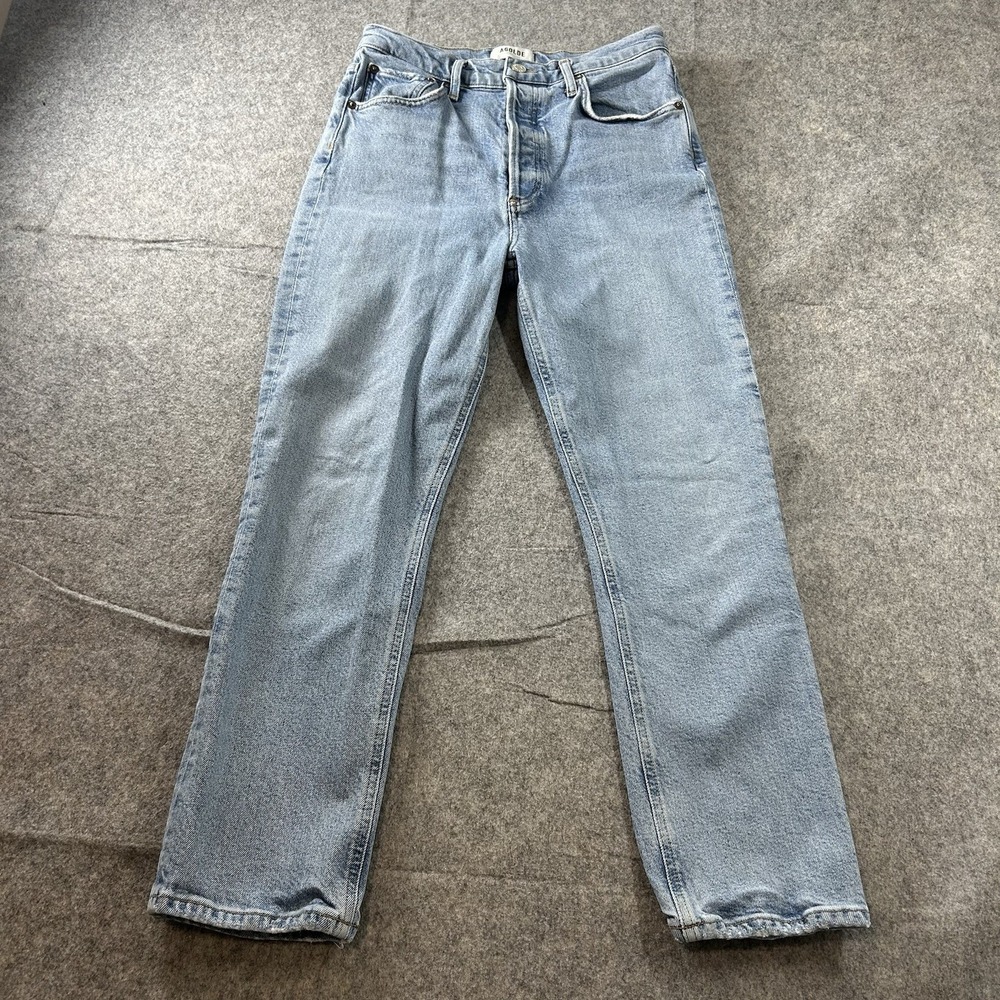 AGOLDE Jeans Women's 27 Riley High Rise Straight Crop Blue Button Fly A056C-813